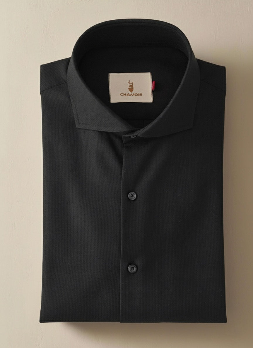 Black Self Textured Formal Shirt.