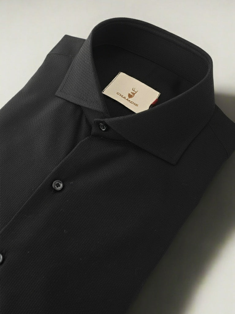 Black Self Textured Formal Shirt.