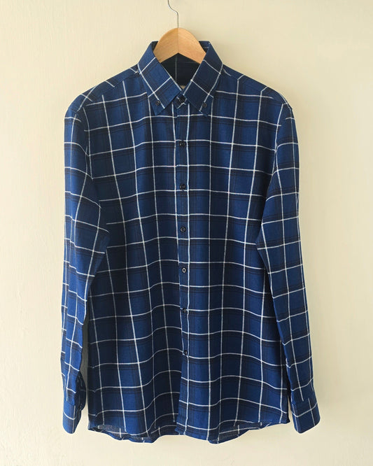 Blue Linen Checkered Shirt.
