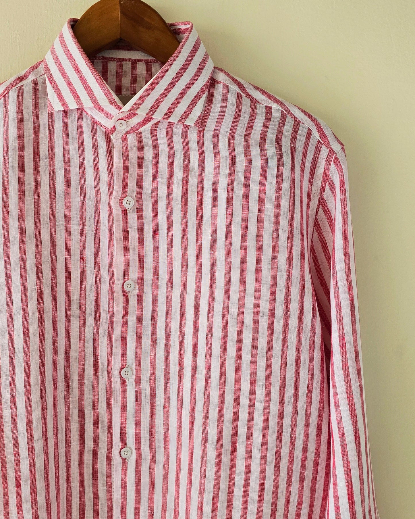 Red & White Striped Linen Shirt.