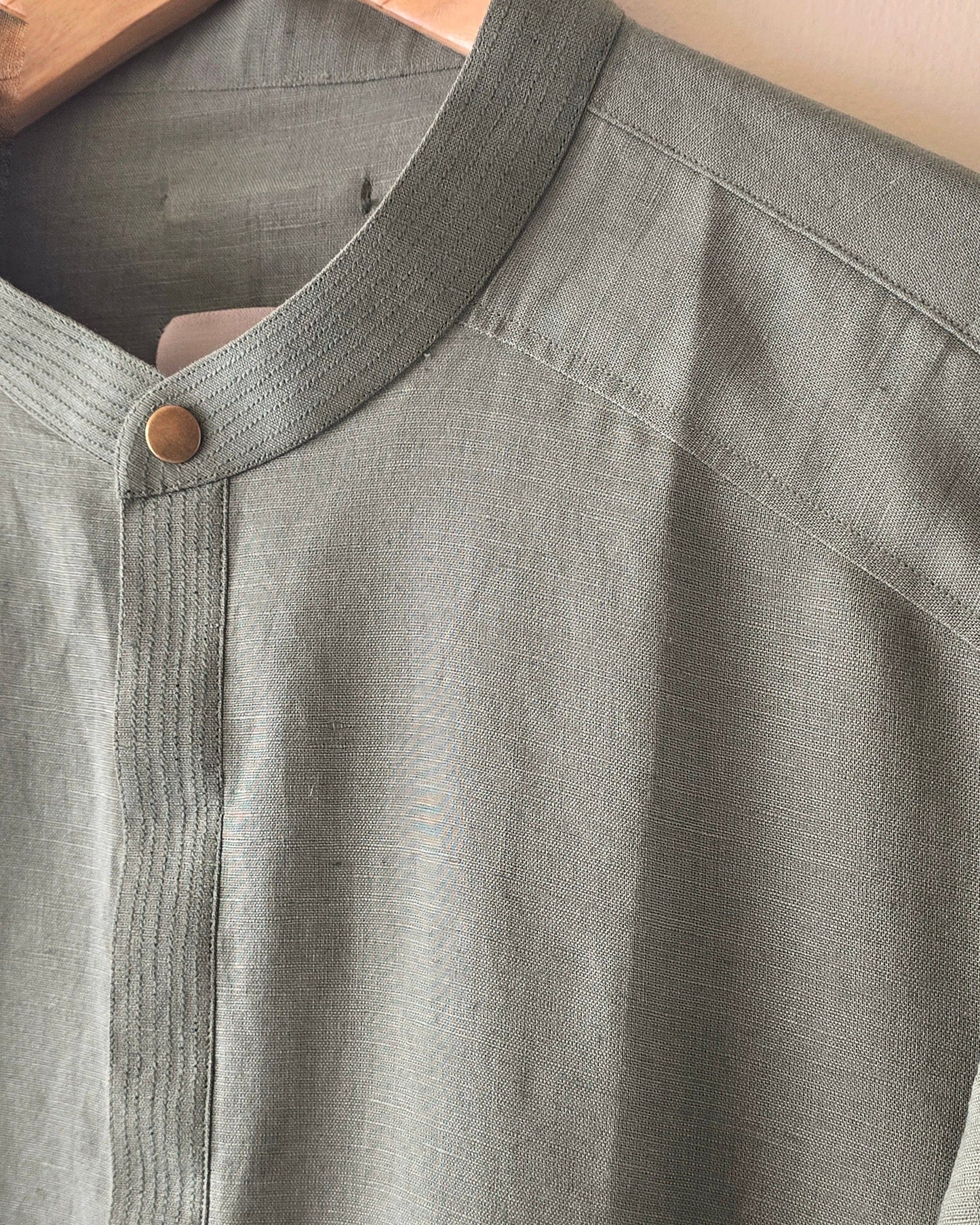 Army Green Linen Kurta Trouser.