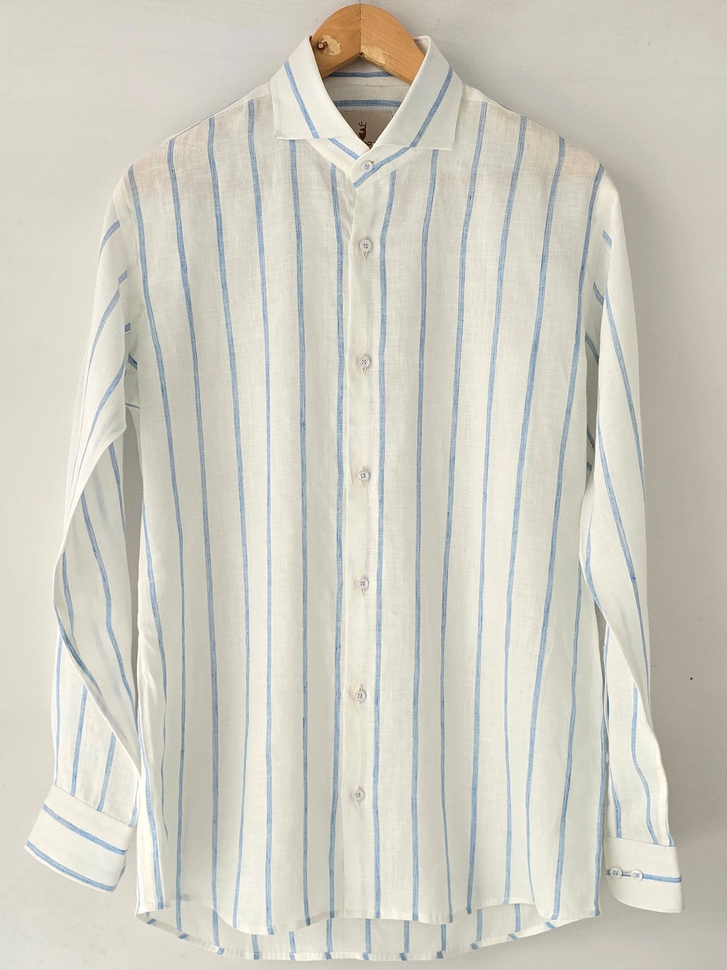 Blue & White Broad Striped Linen Shirt.