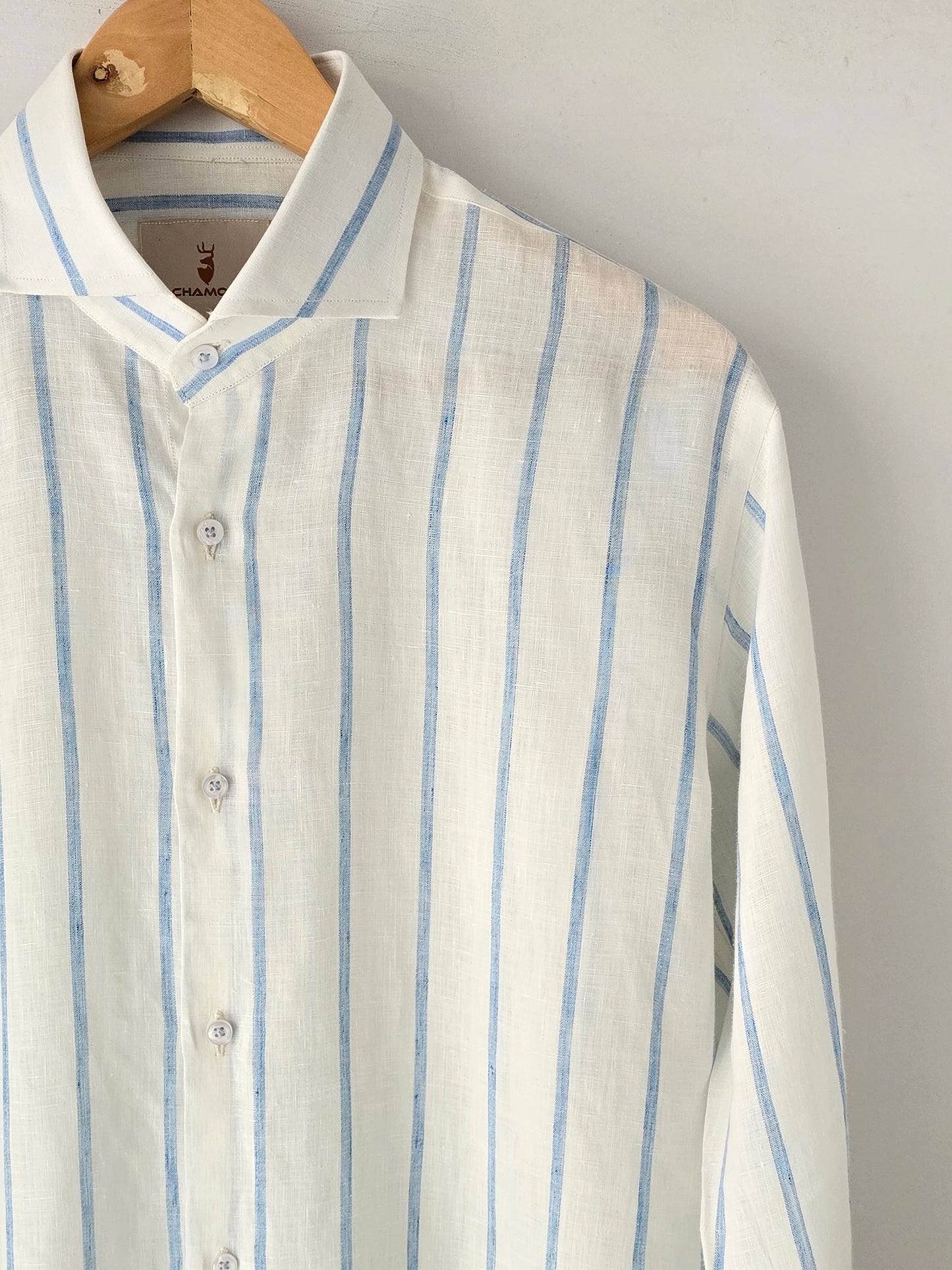 Blue & White Broad Striped Linen Shirt.