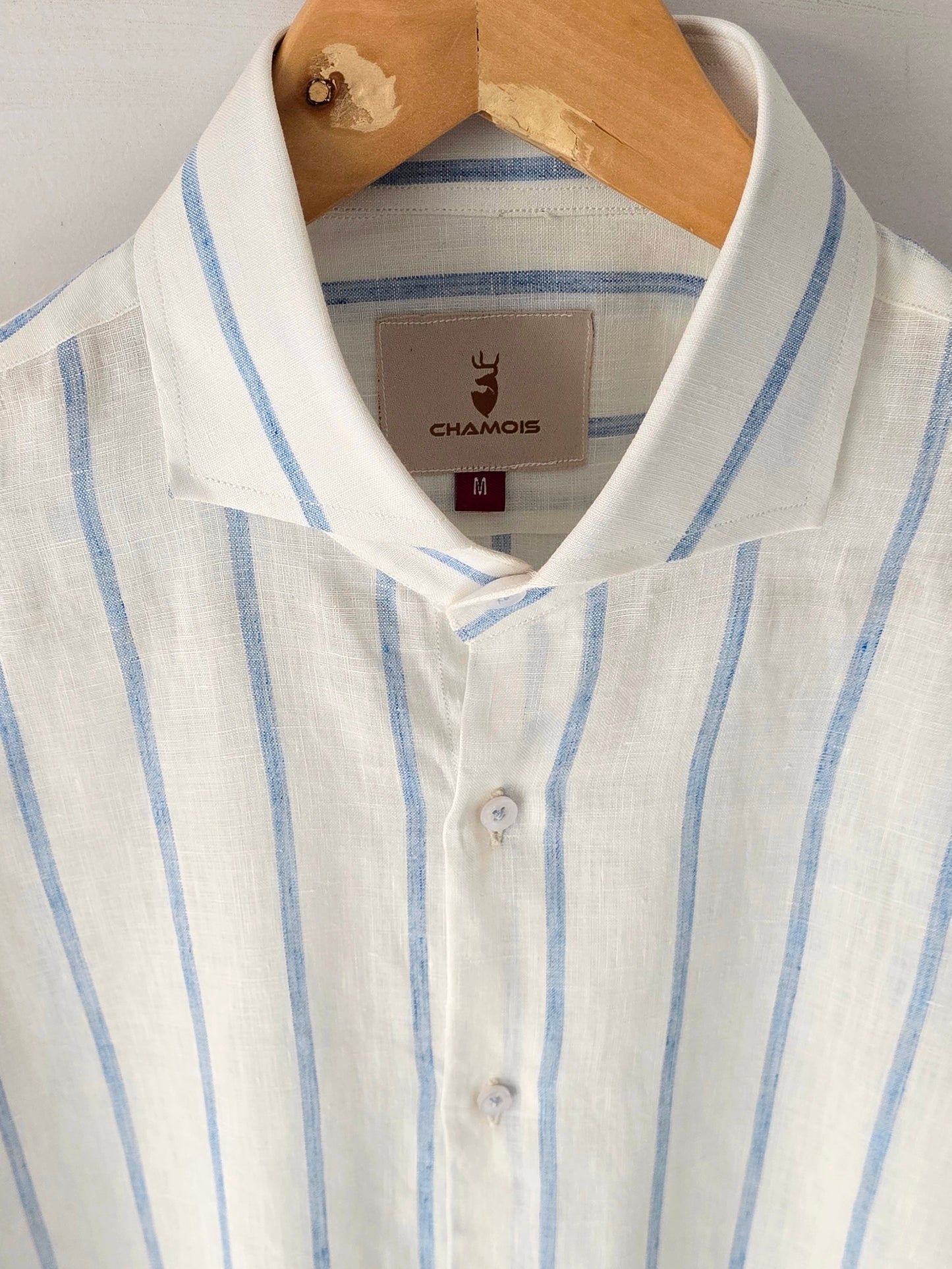 Blue & White Broad Striped Linen Shirt.