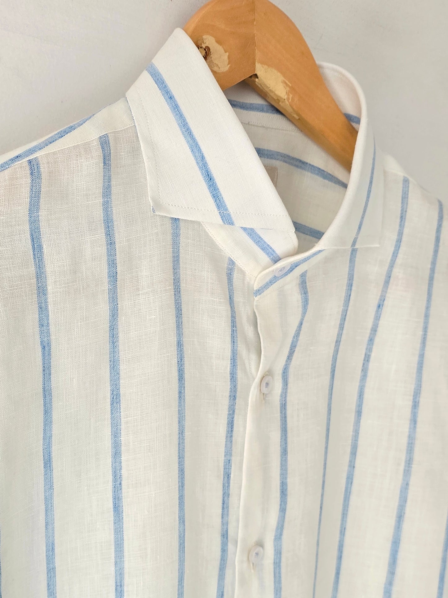 Blue & White Broad Striped Linen Shirt.