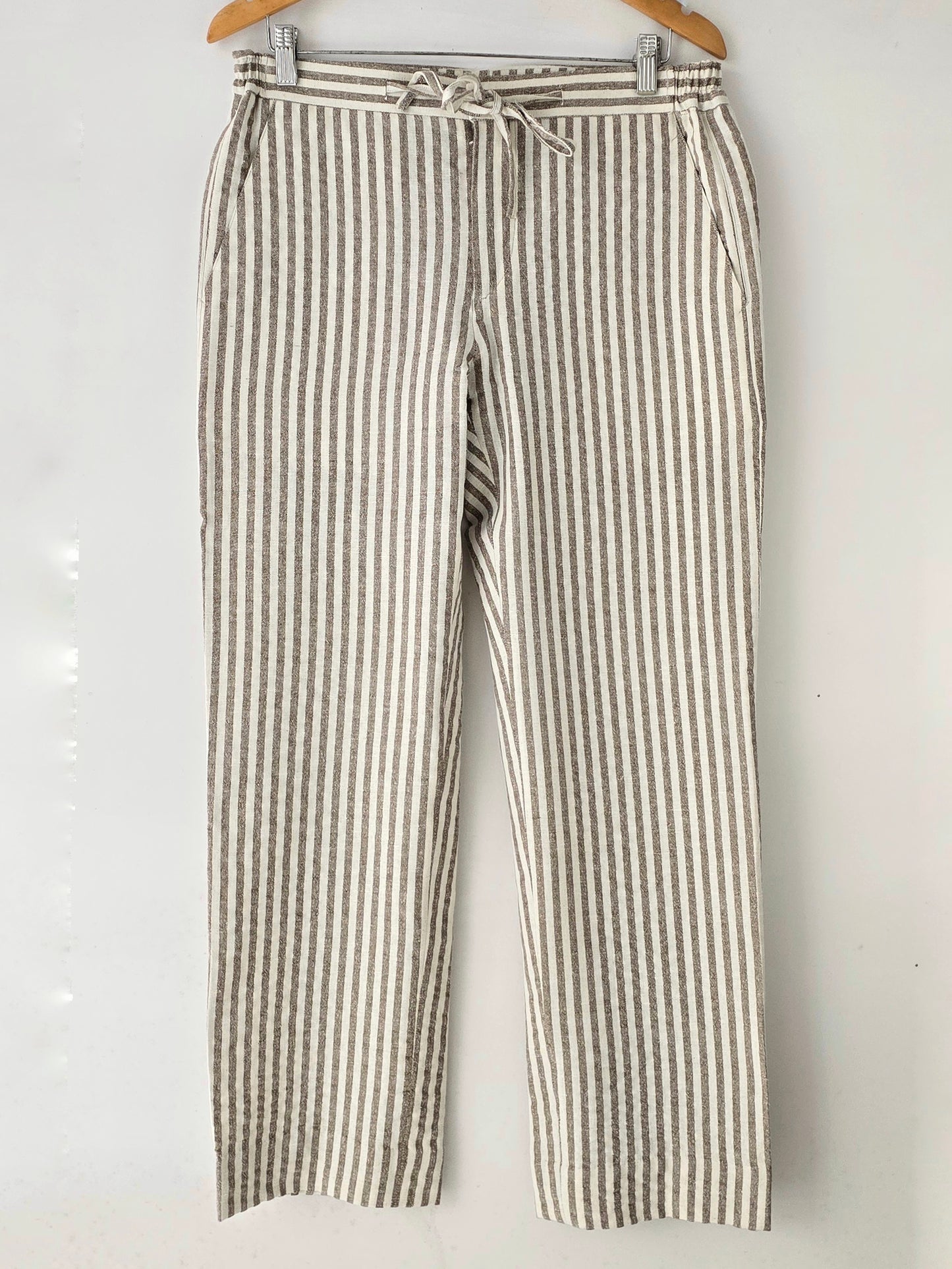 Beige Striped Linen Loose Pants