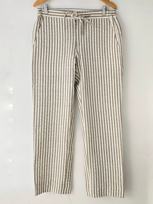 Beige Striped Linen Loose Pants