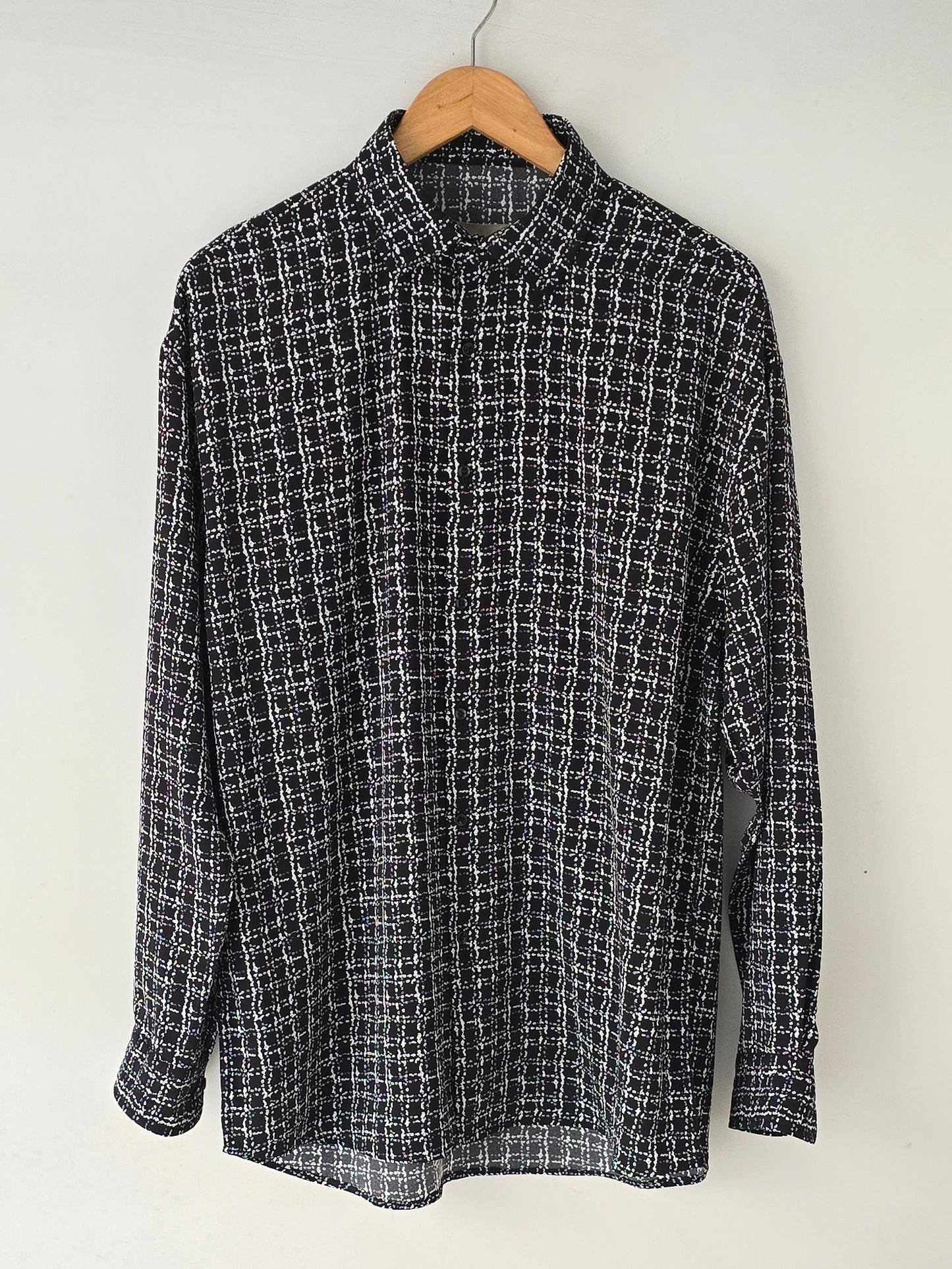 Black Drop Shoulder Checkered Shirt.