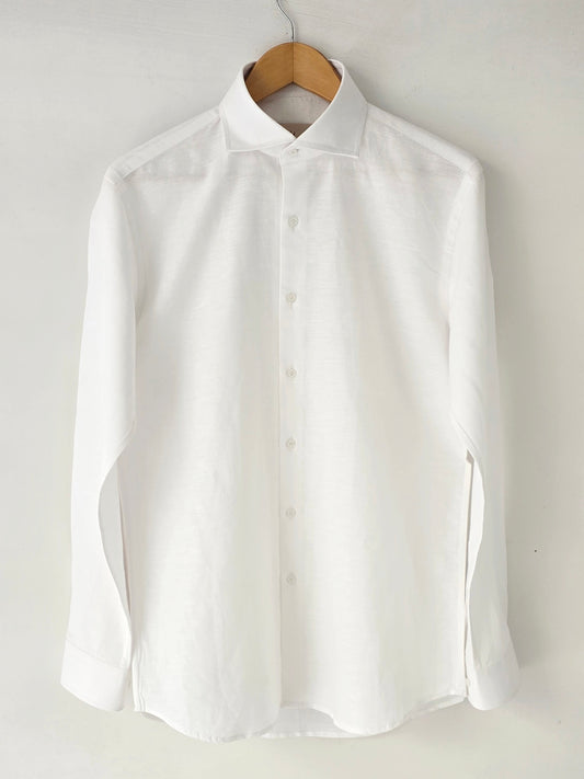White Linen Cut Collar Shirt