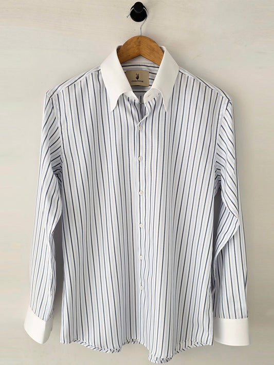 Hidden Button Down Striped Shirt.