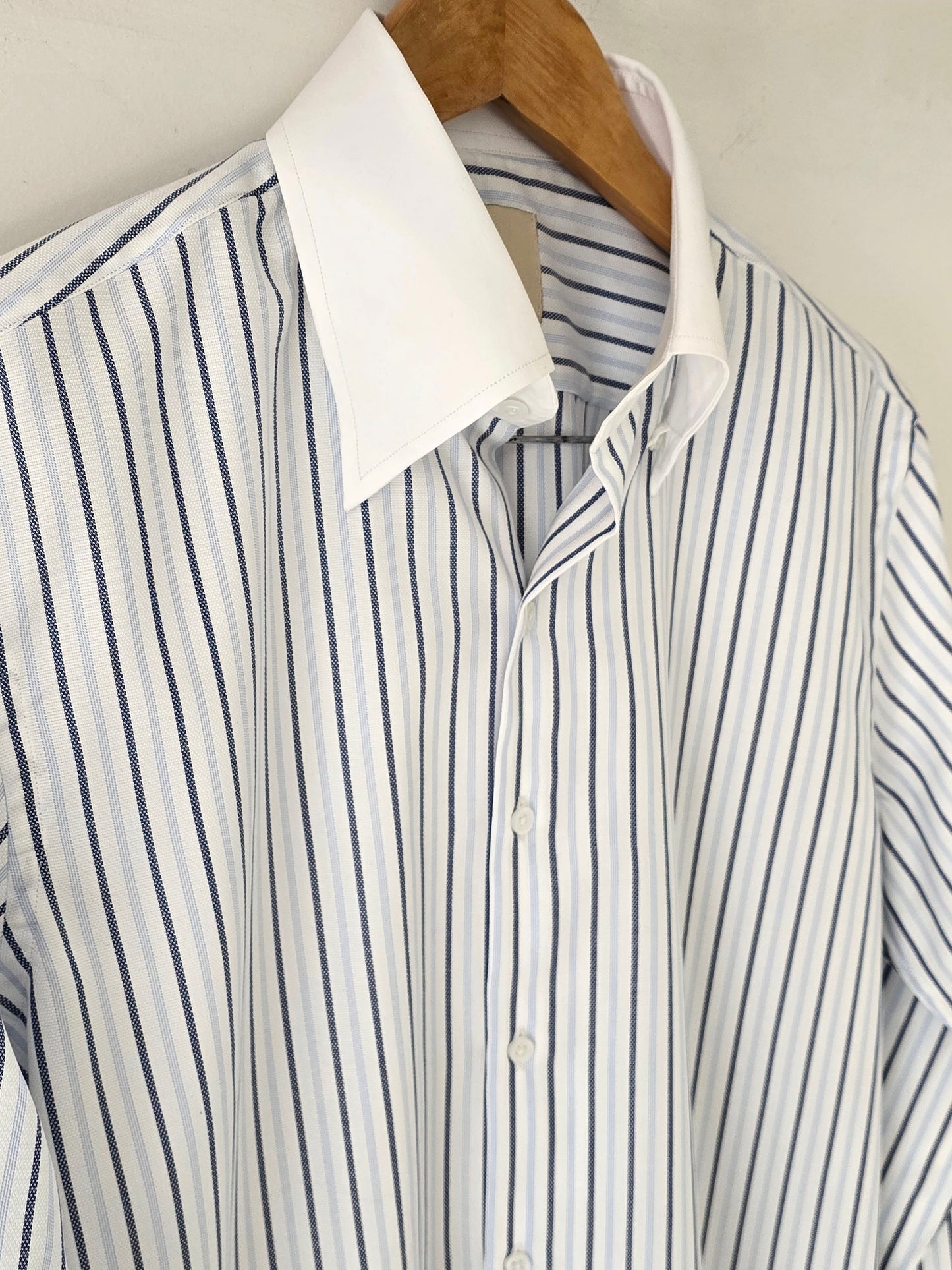 Hidden Button Down Striped Shirt.