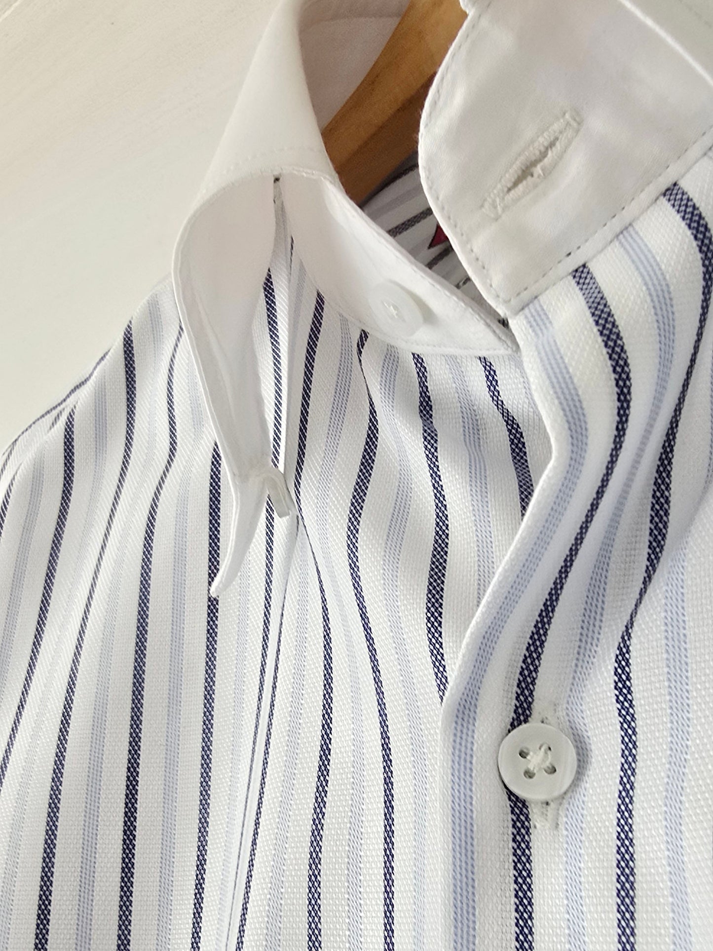 Hidden Button Down Striped Shirt.