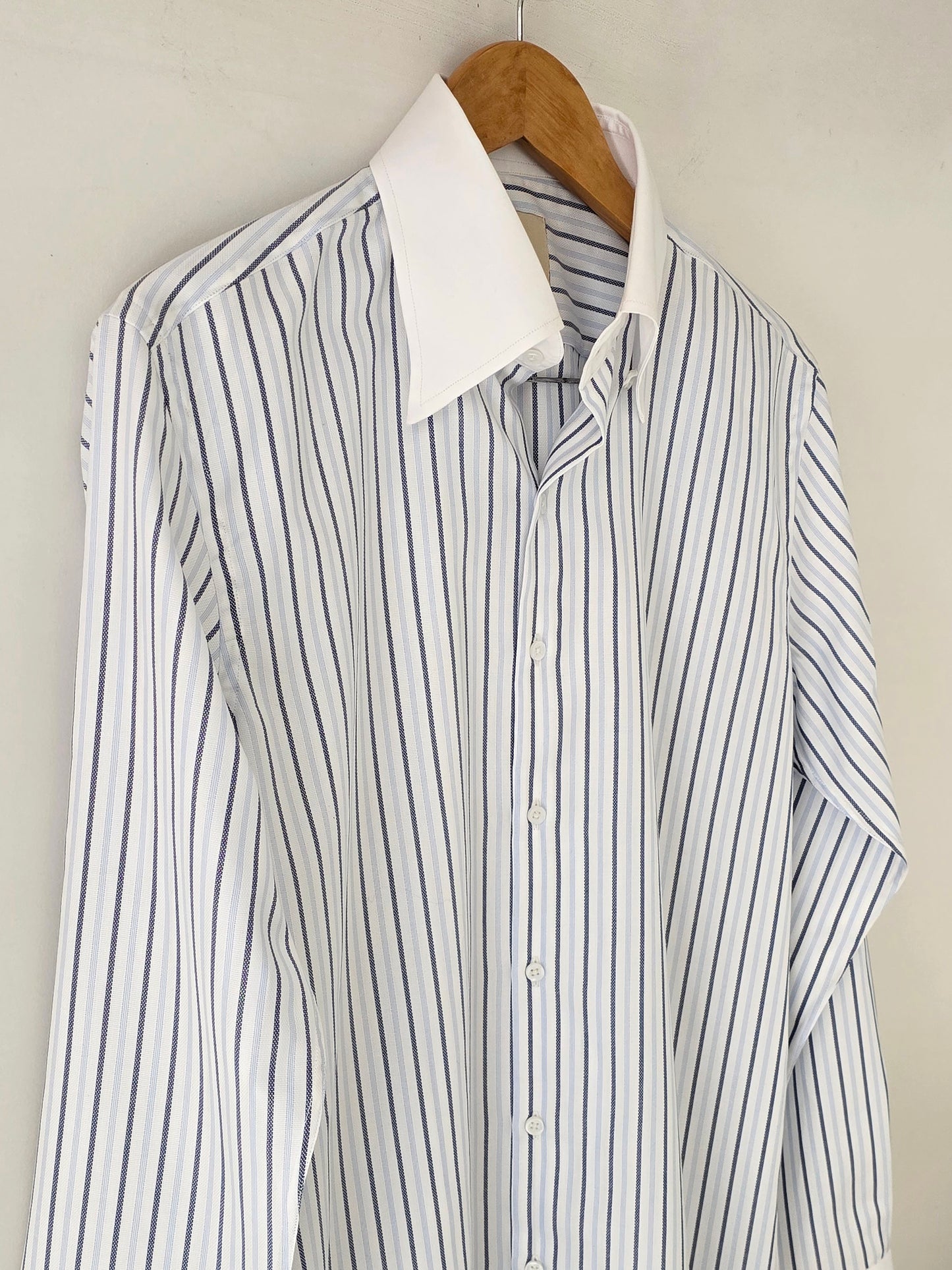 Hidden Button Down Striped Shirt.