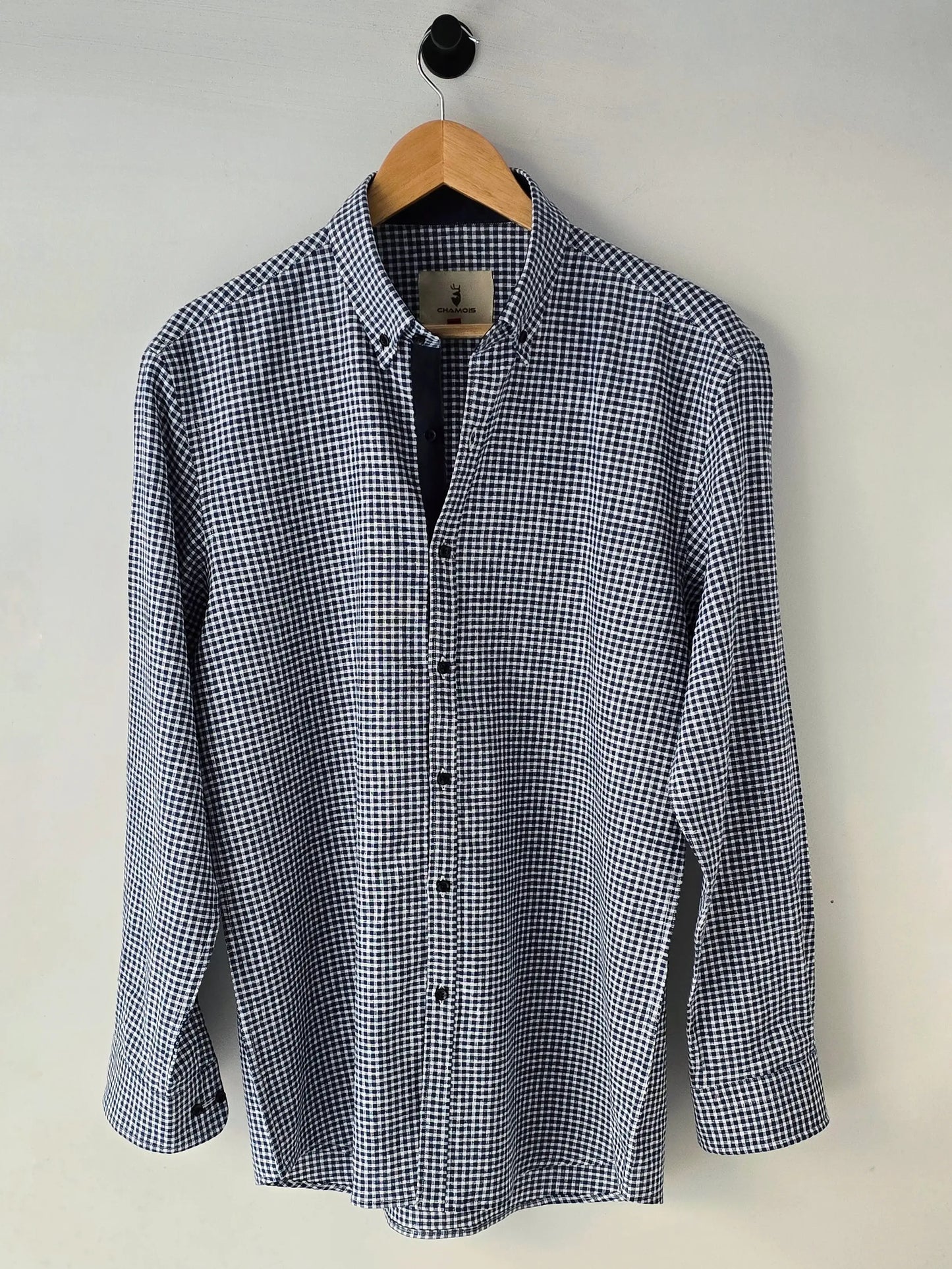 Navy Blue Checkered Linen Shirt