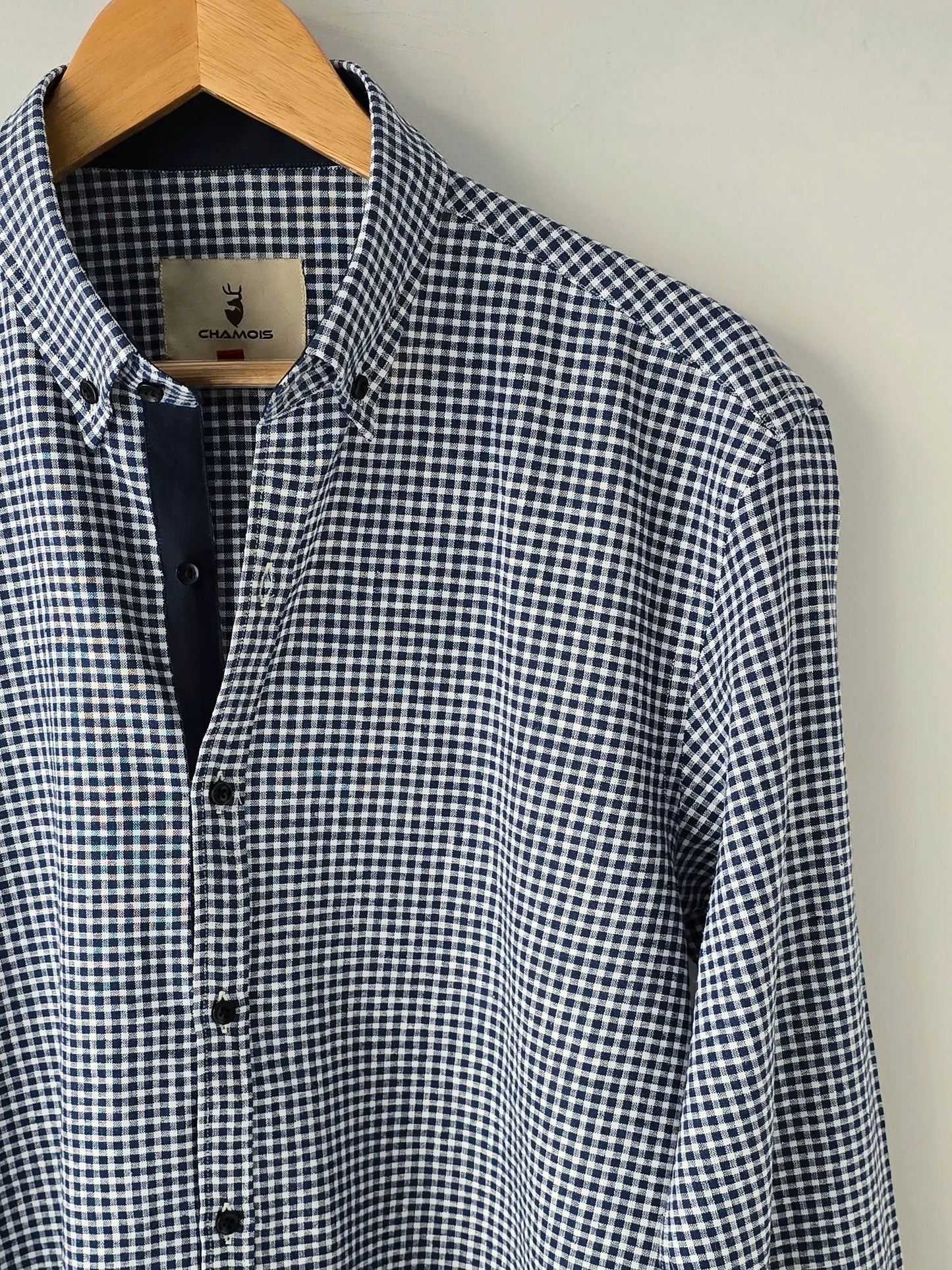 Navy Blue Checkered Linen Shirt