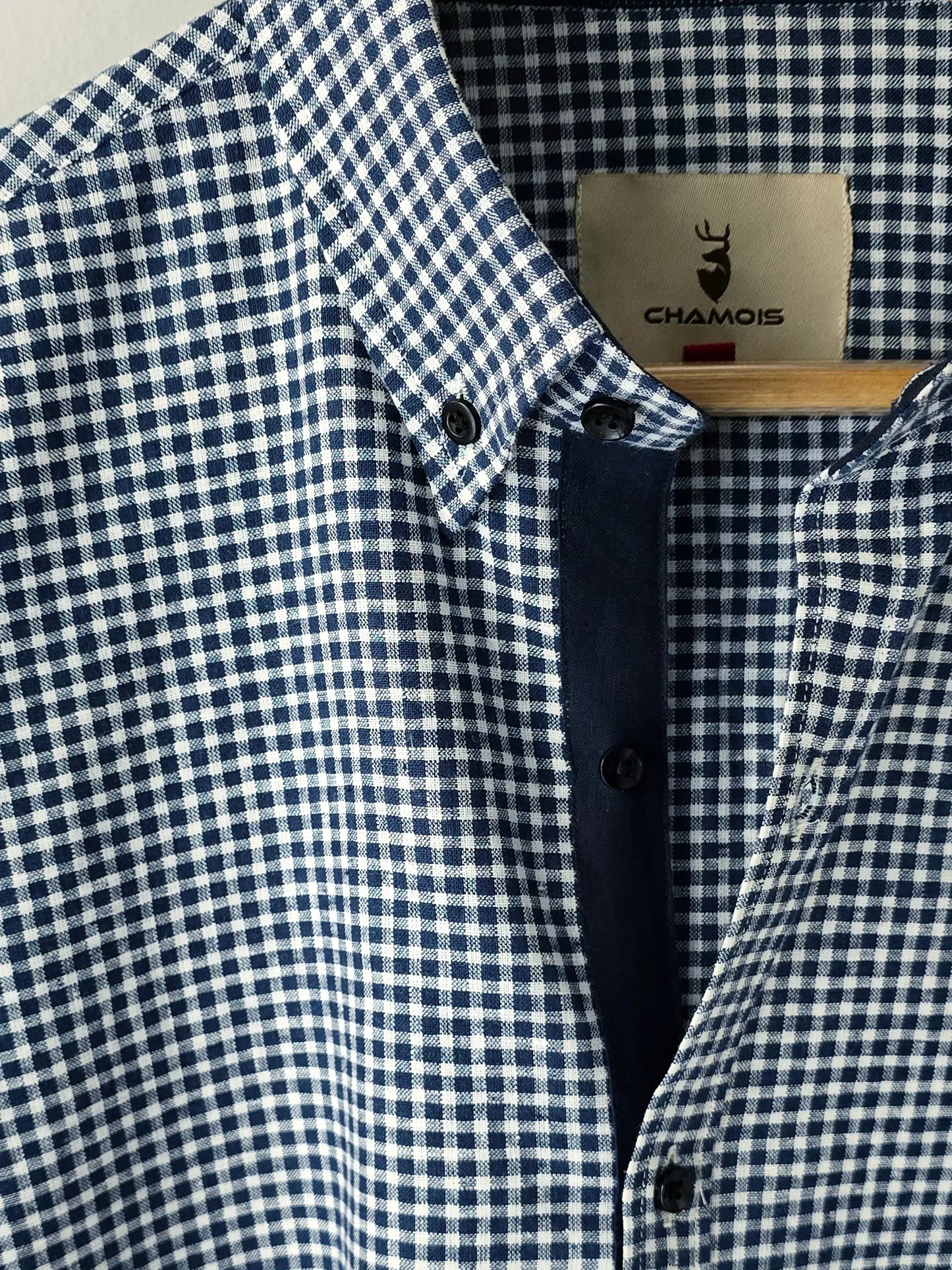 Navy Blue Checkered Linen Shirt