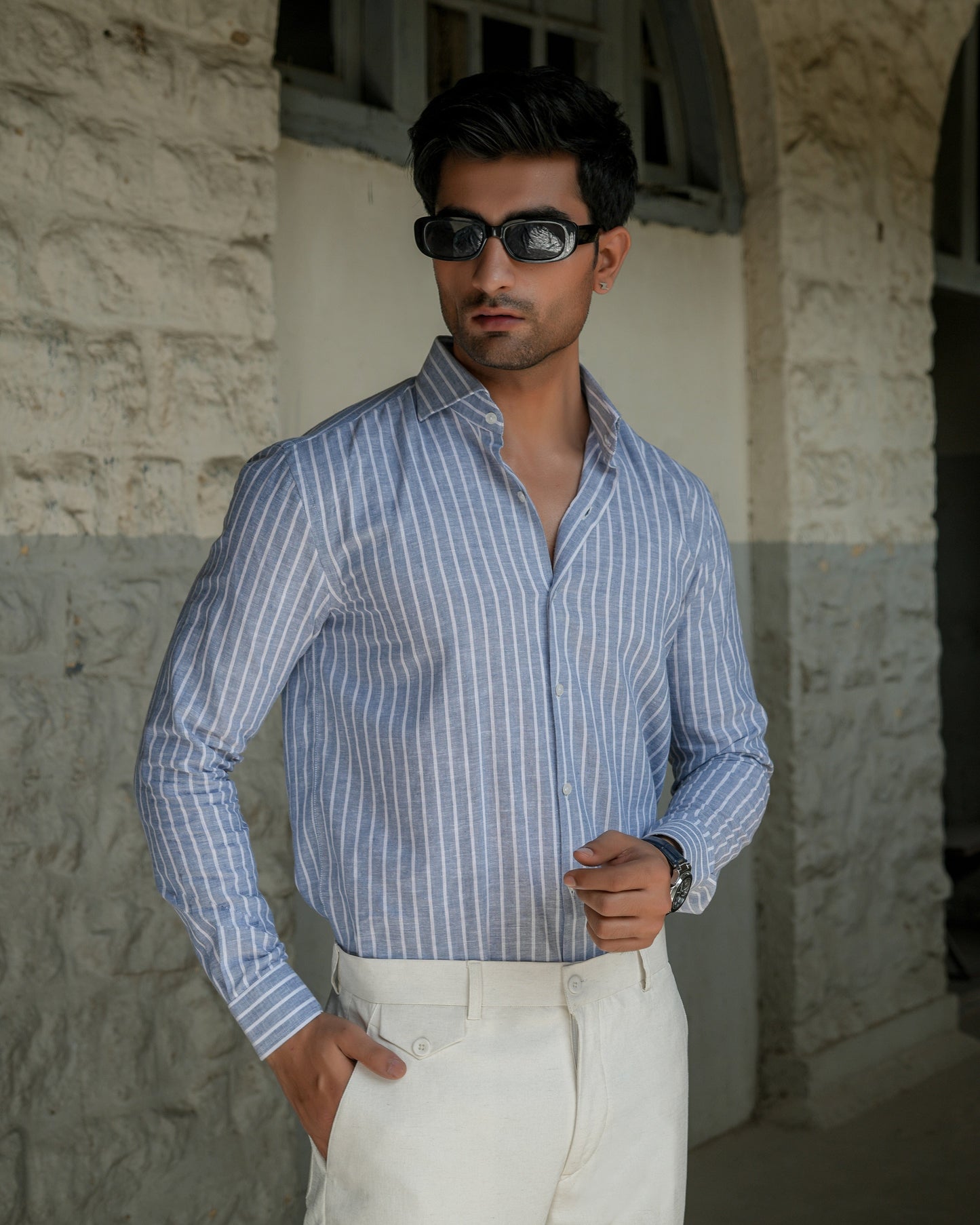 Blue Striped Linen Shirt