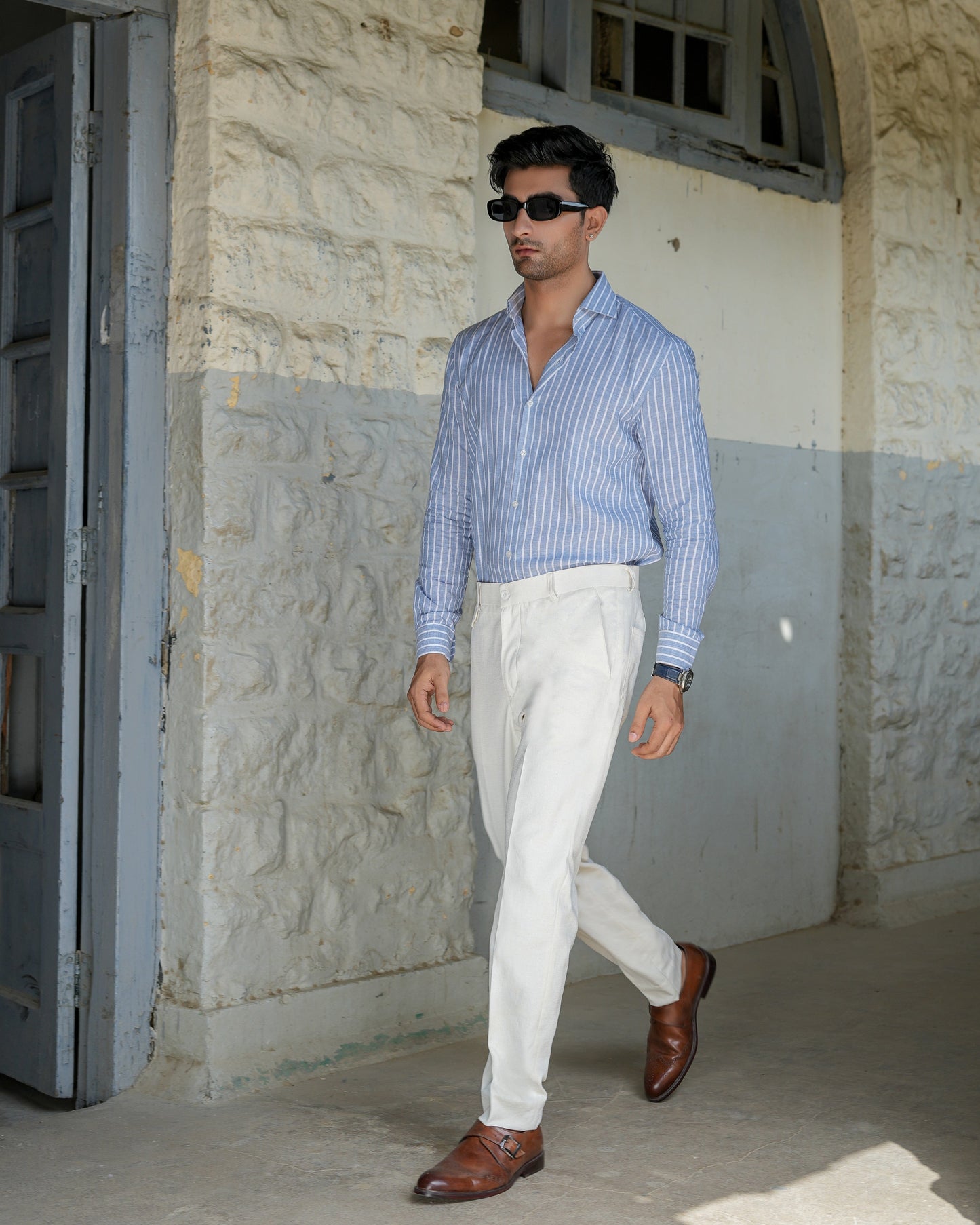 Blue Striped Linen Shirt