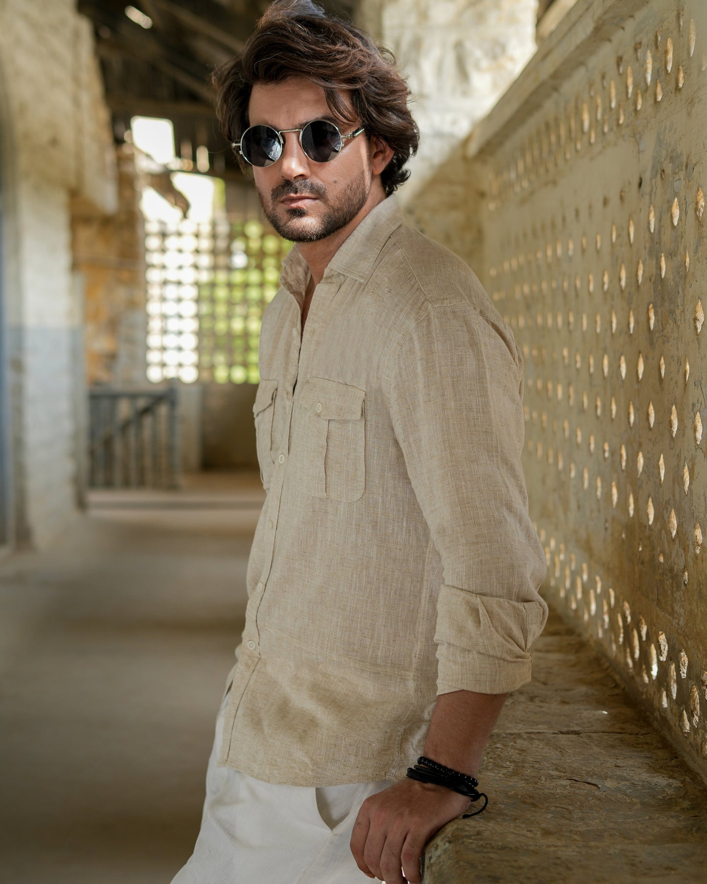 Beige Linen Shirt.