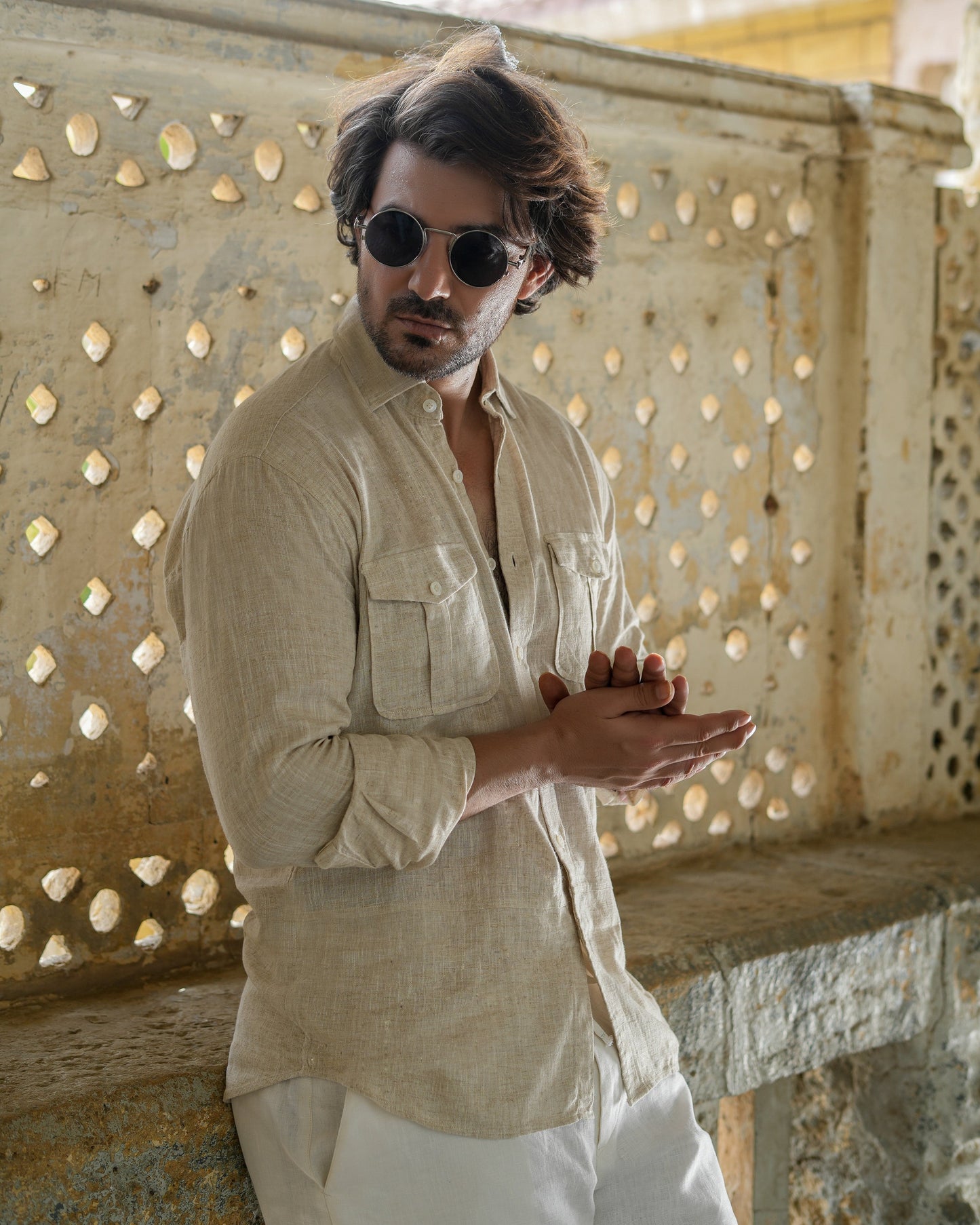 Beige Linen Shirt.