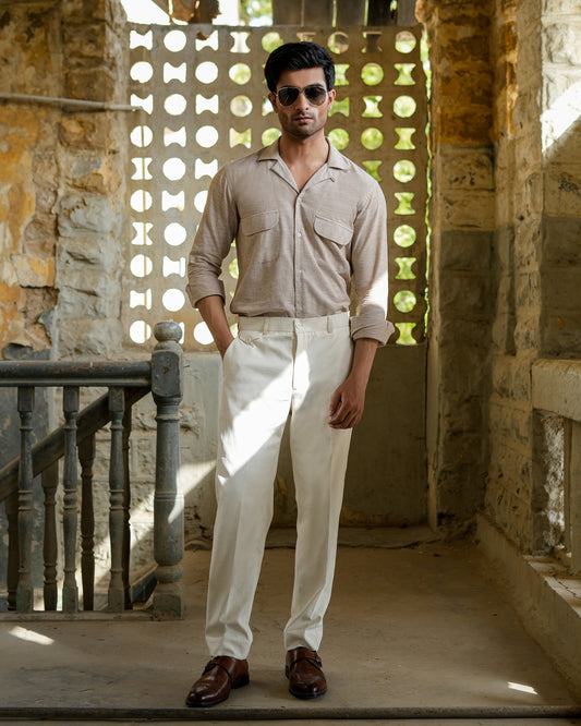 Beige Linen Cuban Shirt.