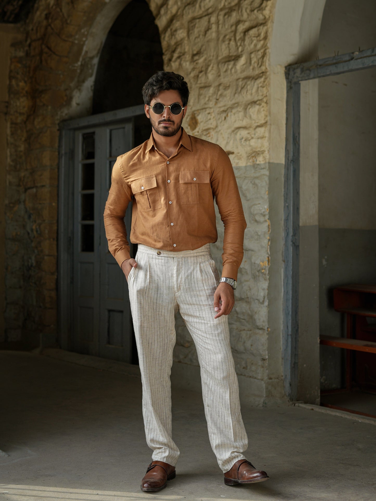 Camel Brown Linen Shirt.