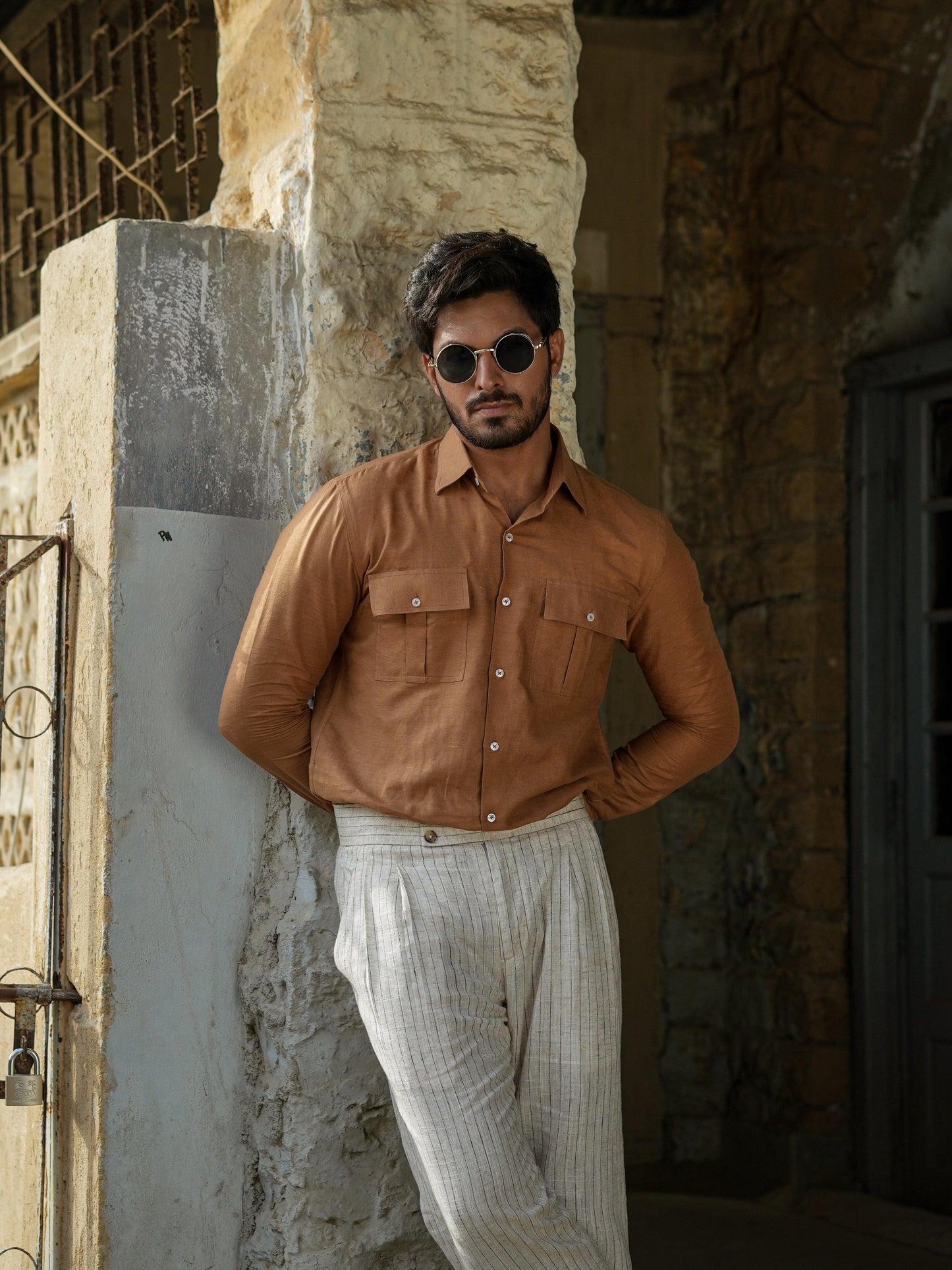 Camel Brown Linen Shirt.