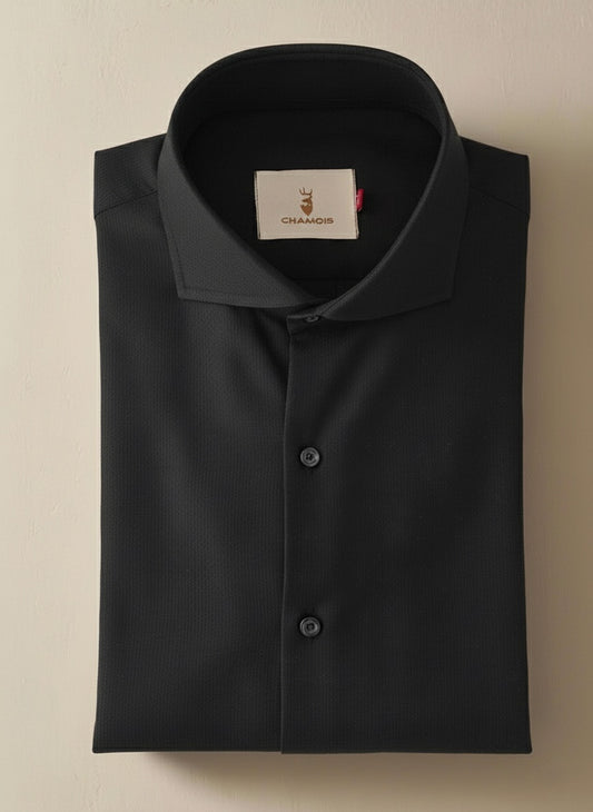 Black Self Textured Formal Shirt.