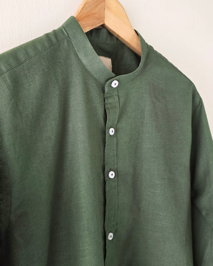 Linen Ban Collar Shirt