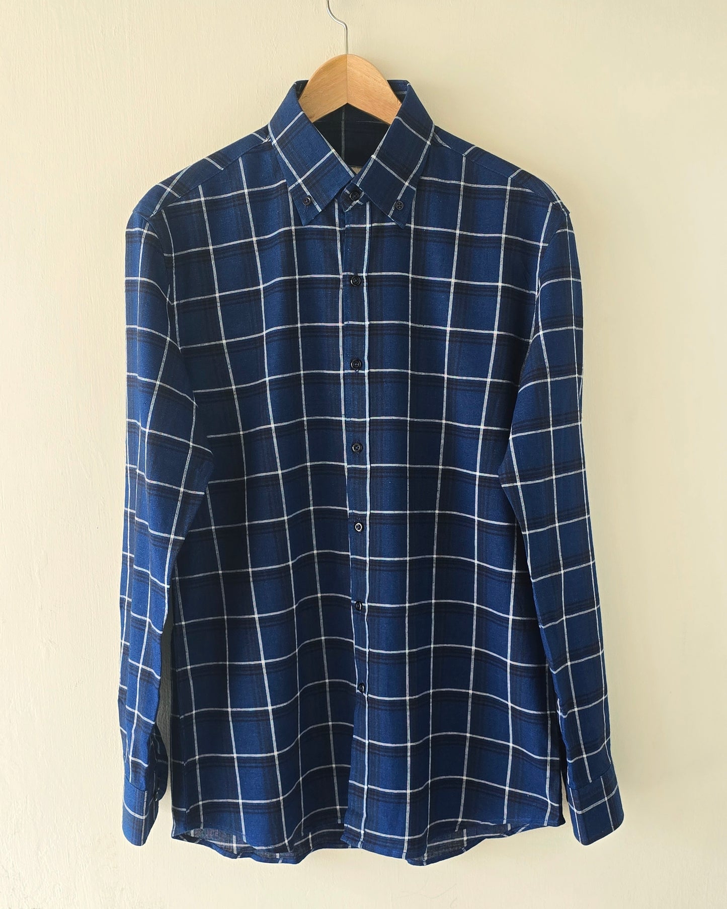 Blue Linen Checkered Shirt.