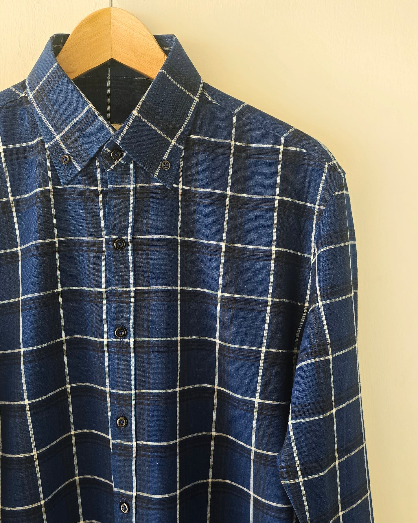 Blue Linen Checkered Shirt.