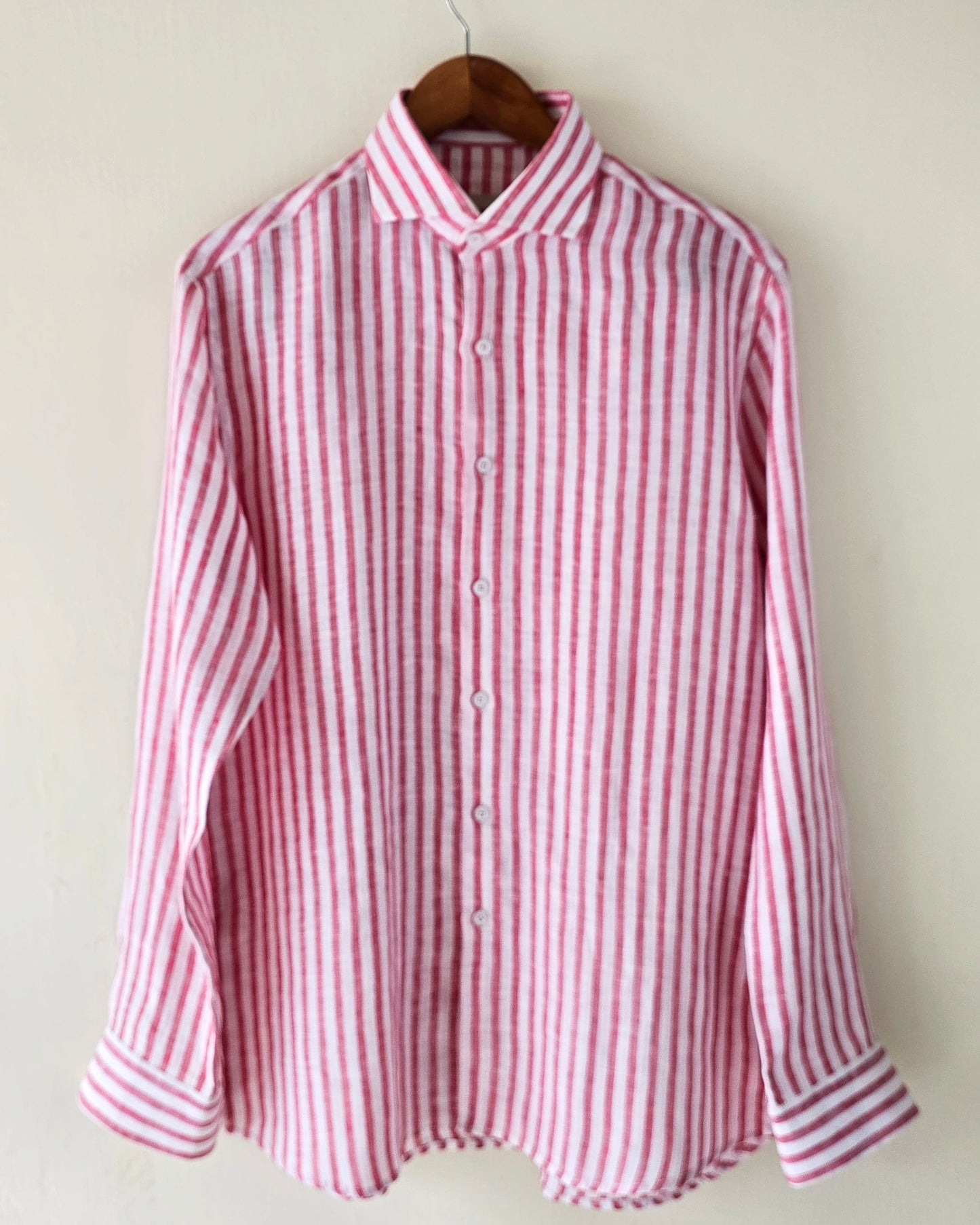 Red & White Striped Linen Shirt.