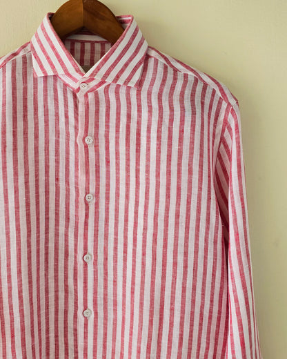 Red & White Striped Linen Shirt.