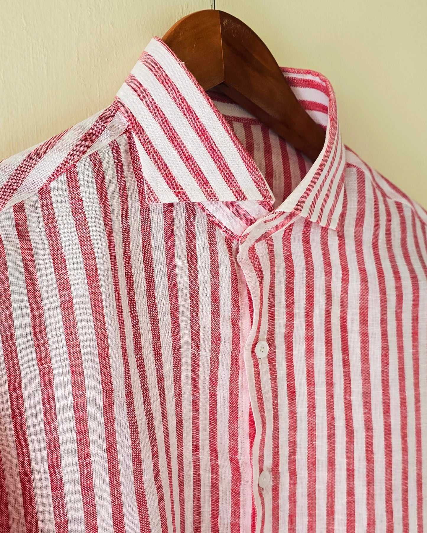 Red & White Striped Linen Shirt.