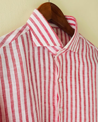 Red & White Striped Linen Shirt.