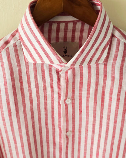 Red & White Striped Linen Shirt.