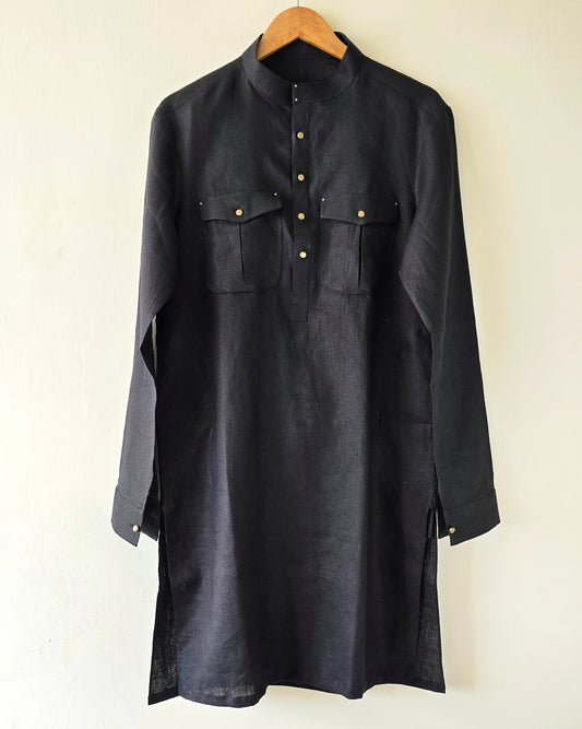 Black Linen Kurta Trouser