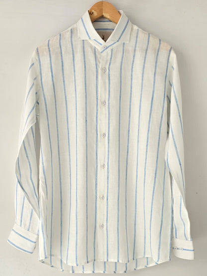 Blue & White Broad Striped Linen Shirt.
