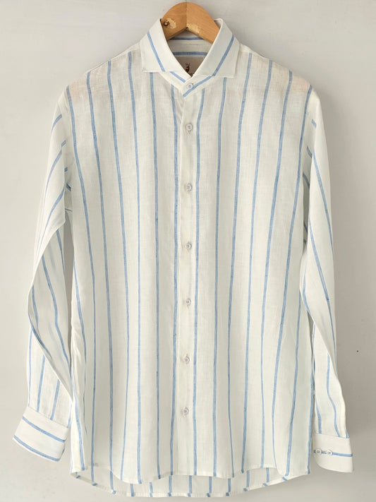 Blue & White Broad Striped Linen Shirt.