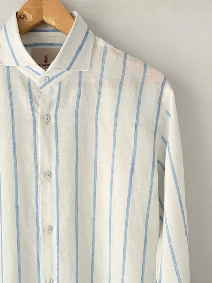 Blue & White Broad Striped Linen Shirt.