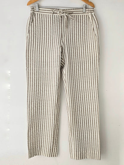 Beige Striped Linen Loose Pants
