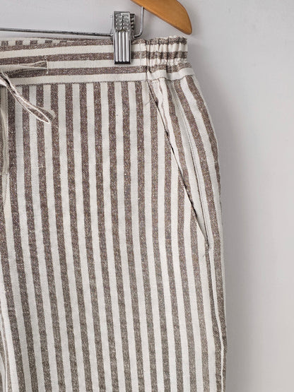 Beige Striped Linen Loose Pants