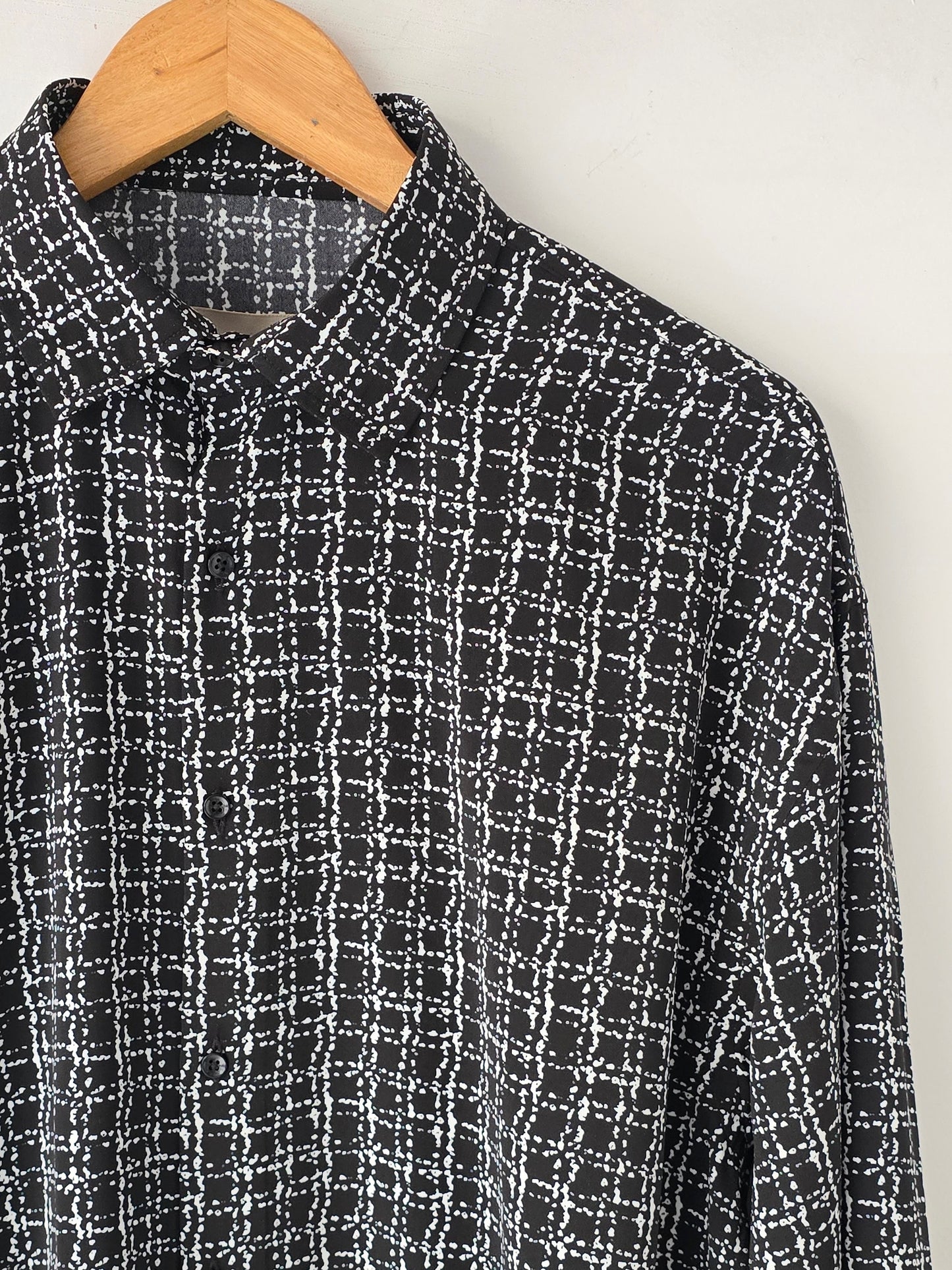Black Drop Shoulder Checkered Shirt.