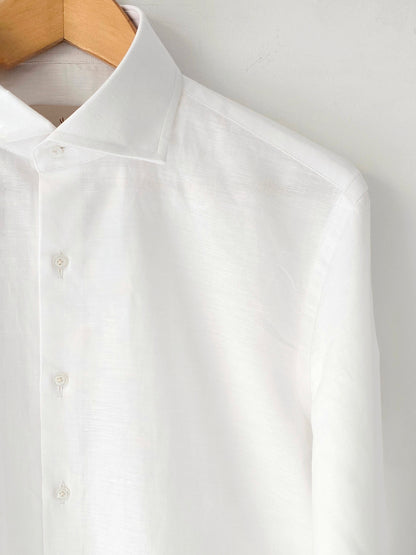 White Linen Cut Collar Shirt