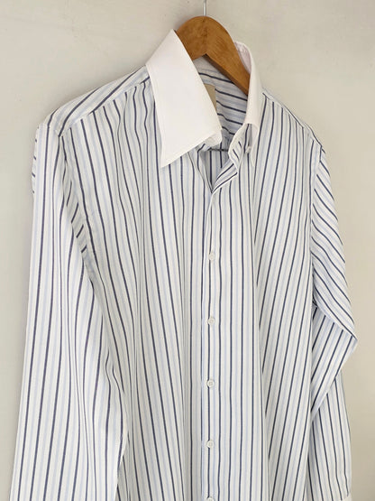 Hidden Button Down Striped Shirt.