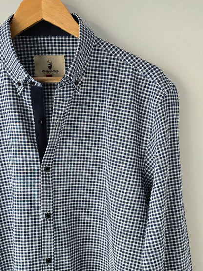 Navy Blue Checkered Linen Shirt