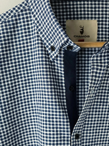 Navy Blue Checkered Linen Shirt