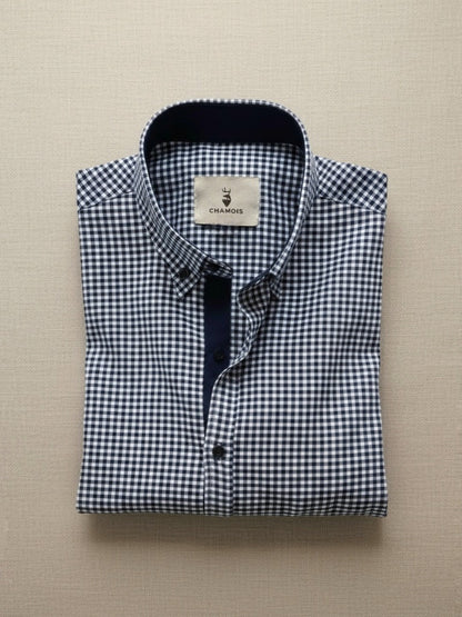 Navy Blue Checkered Linen Shirt