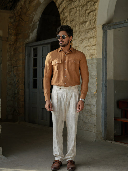 Camel Brown Linen Shirt.