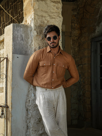 Camel Brown Linen Shirt.